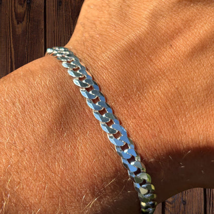 925 Sterling Silver 6mm Flat Curb Bracelet