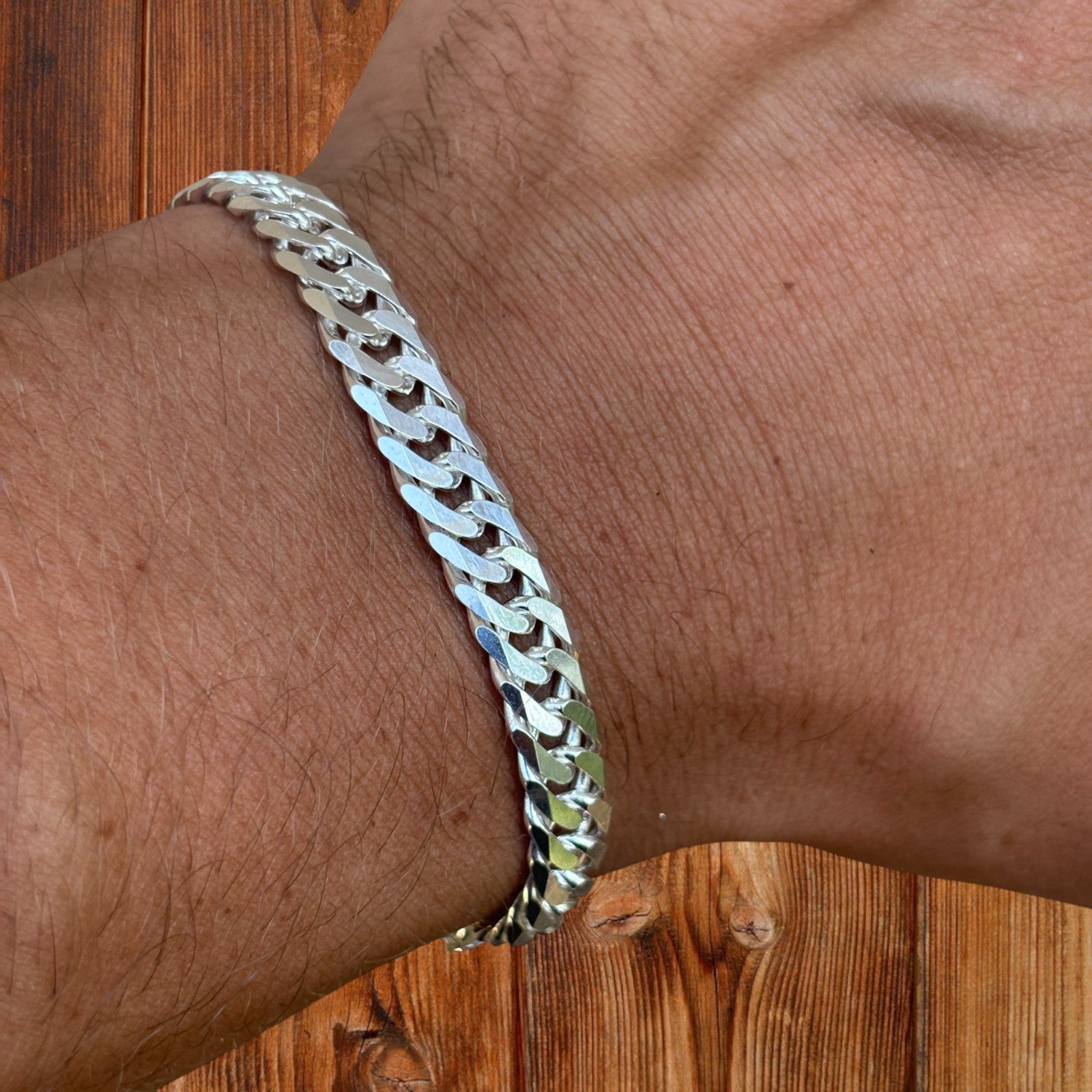 925 Sterling Silver 8mm Double Curb Bracelet