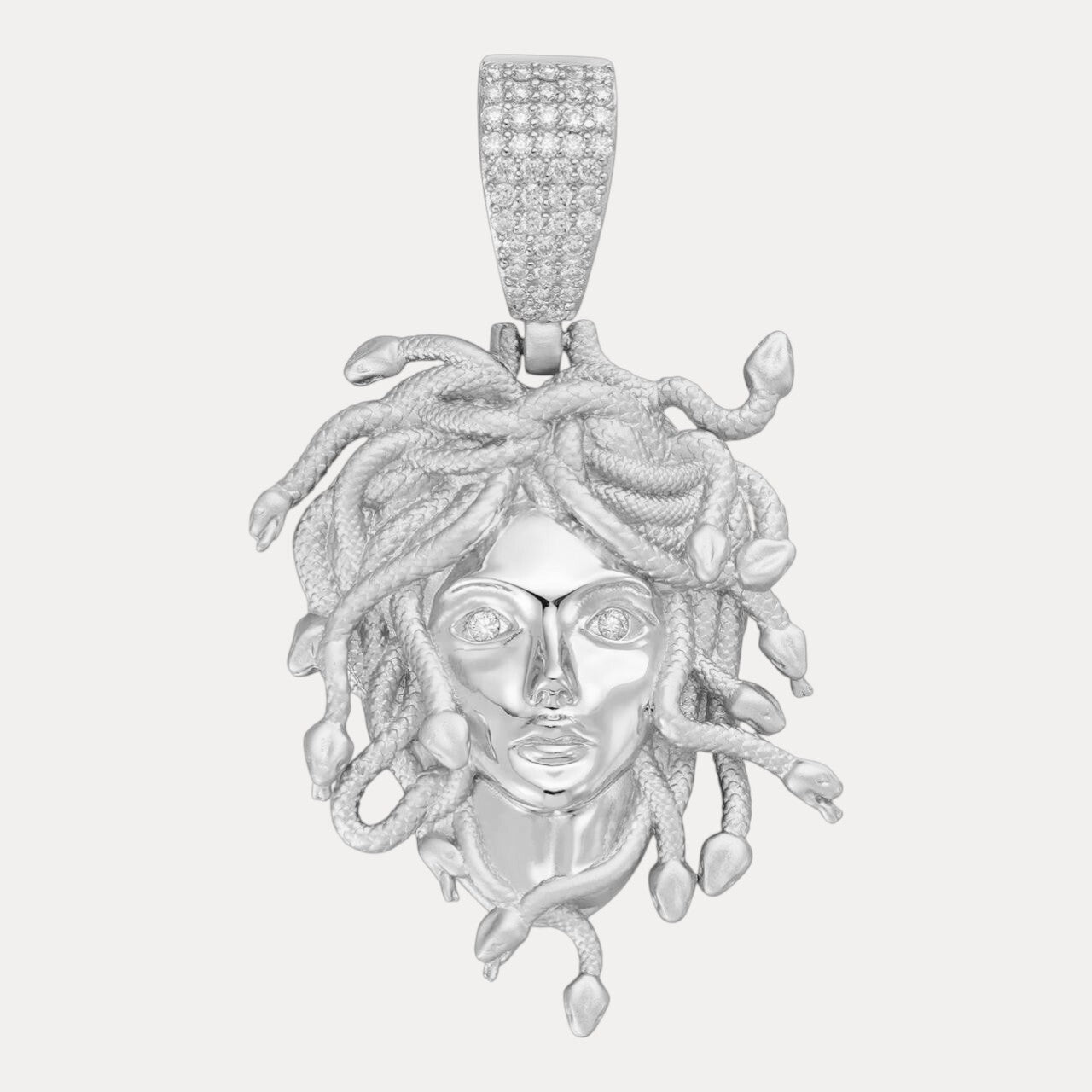 925 Sterling Silver Medusa Head Pendant With Moissanite - Large
