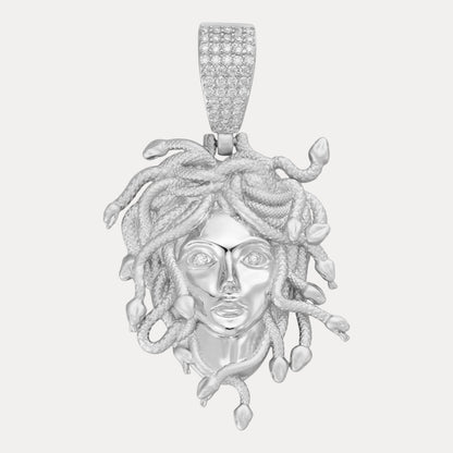 925 Sterling Silver Medusa Head Pendant With Moissanite - Large
