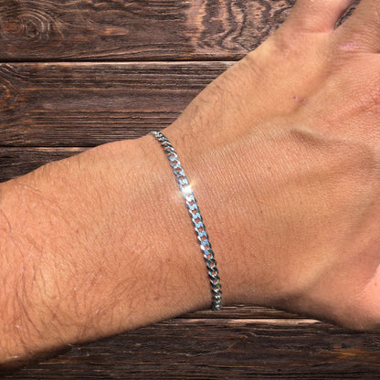 925 Sterling Silver 3mm Flat Curb Bracelet