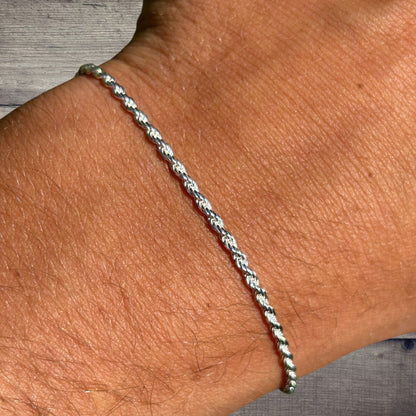 925 Sterling Silver 2mm Diamond Cut Rope Bracelet