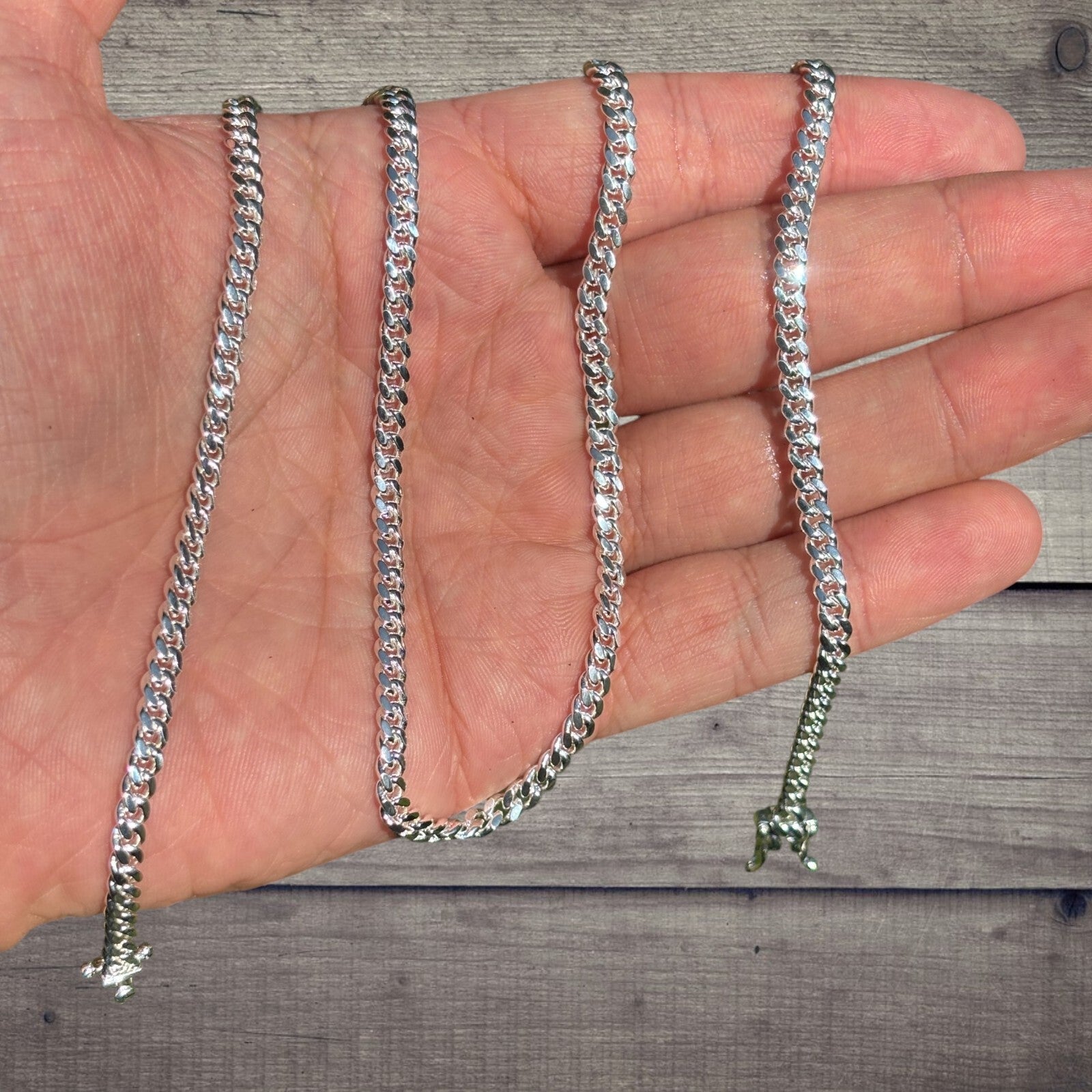 925 Sterling Silver 4mm Miami Cuban W. Box Clasp Chain Necklace