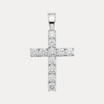 925 Sterling Silver Small Tennis Cross Pendant With Moissanite - Medium