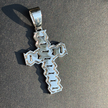925 Sterling Silver Cuban Prong Cross With Moissanite - Large
