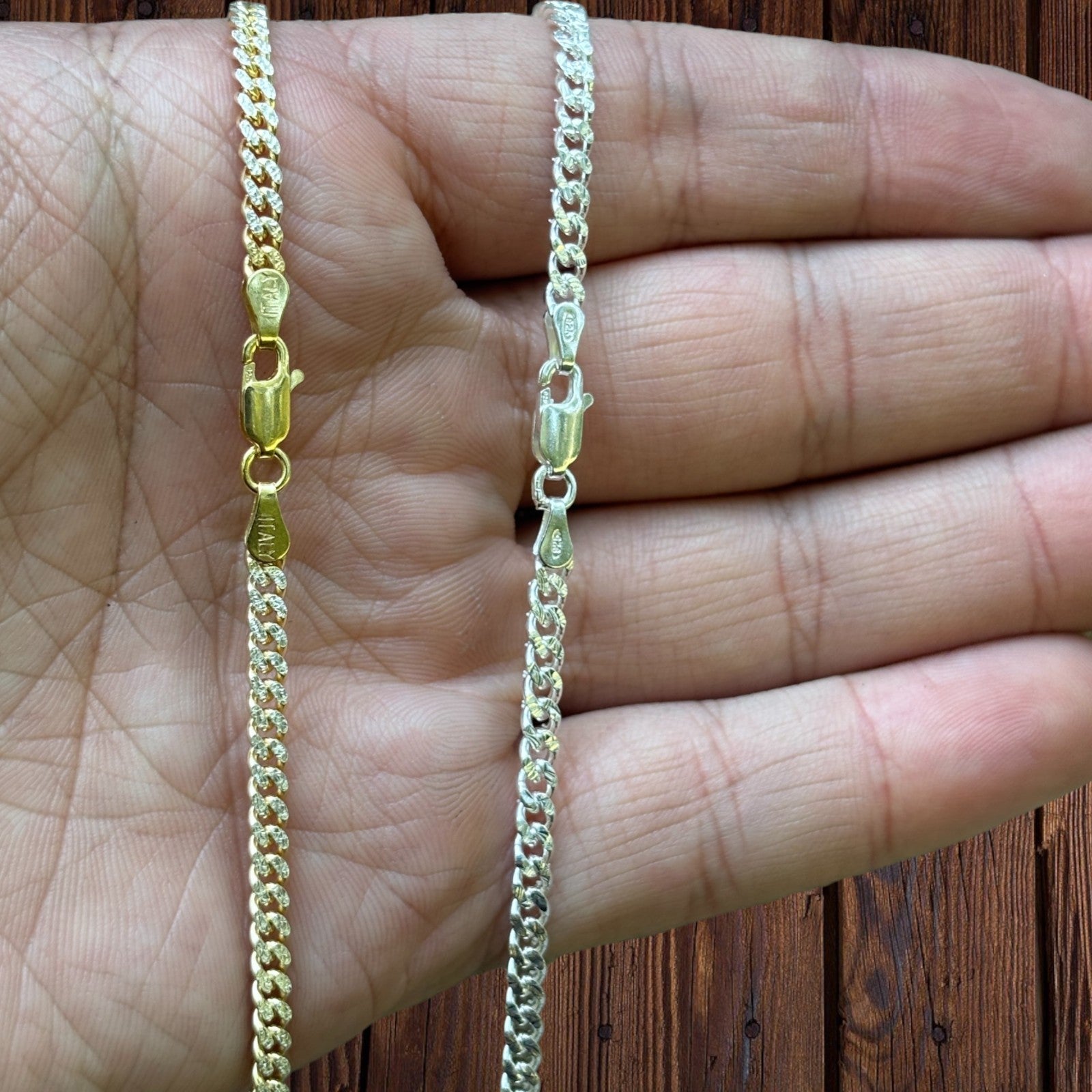 925 Sterling Silver 3mm Diamond Cut Miami Cuban Chain Necklace