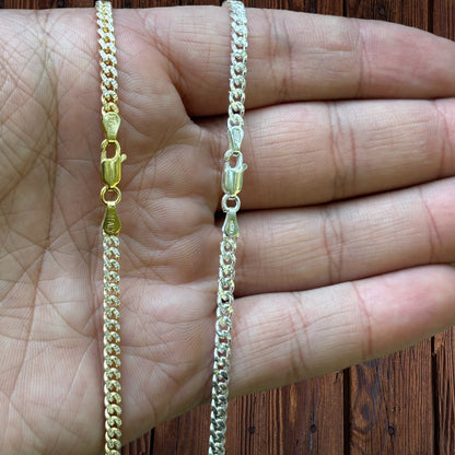 925 Sterling Silver 3mm Diamond Cut Miami Cuban Chain Necklace