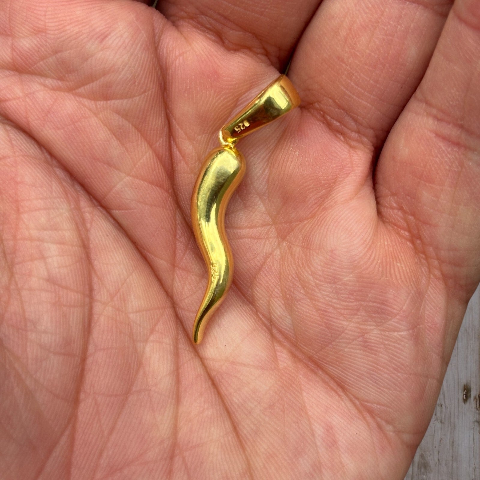 925 Sterling Silver Italian Horn Pendant