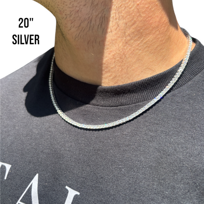 925 Sterling Silver 3mm Tennis Chain Necklace - CZ Or Moissanite