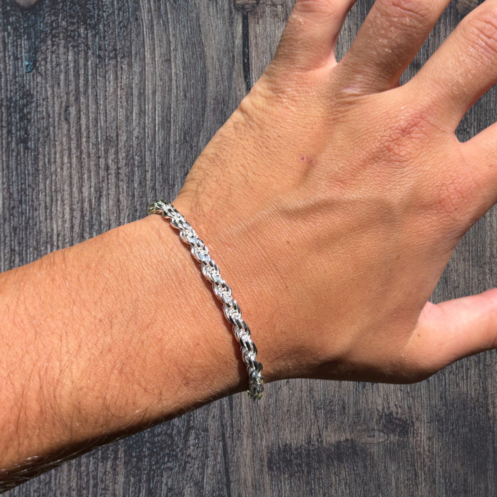 925 Sterling Silver 5mm Diamond Cut Rope Bracelet