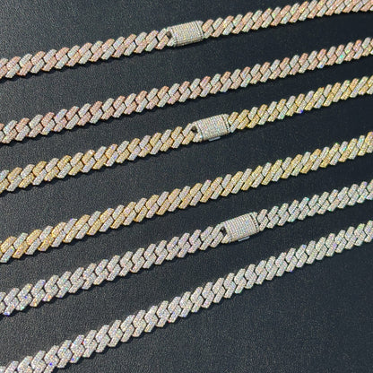 925 Sterling Silver 8mm Moissanite Miami Cuban Prong Chain Necklace