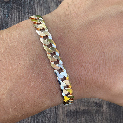 925 Sterling Silver 8mm Flat Curb Bracelet