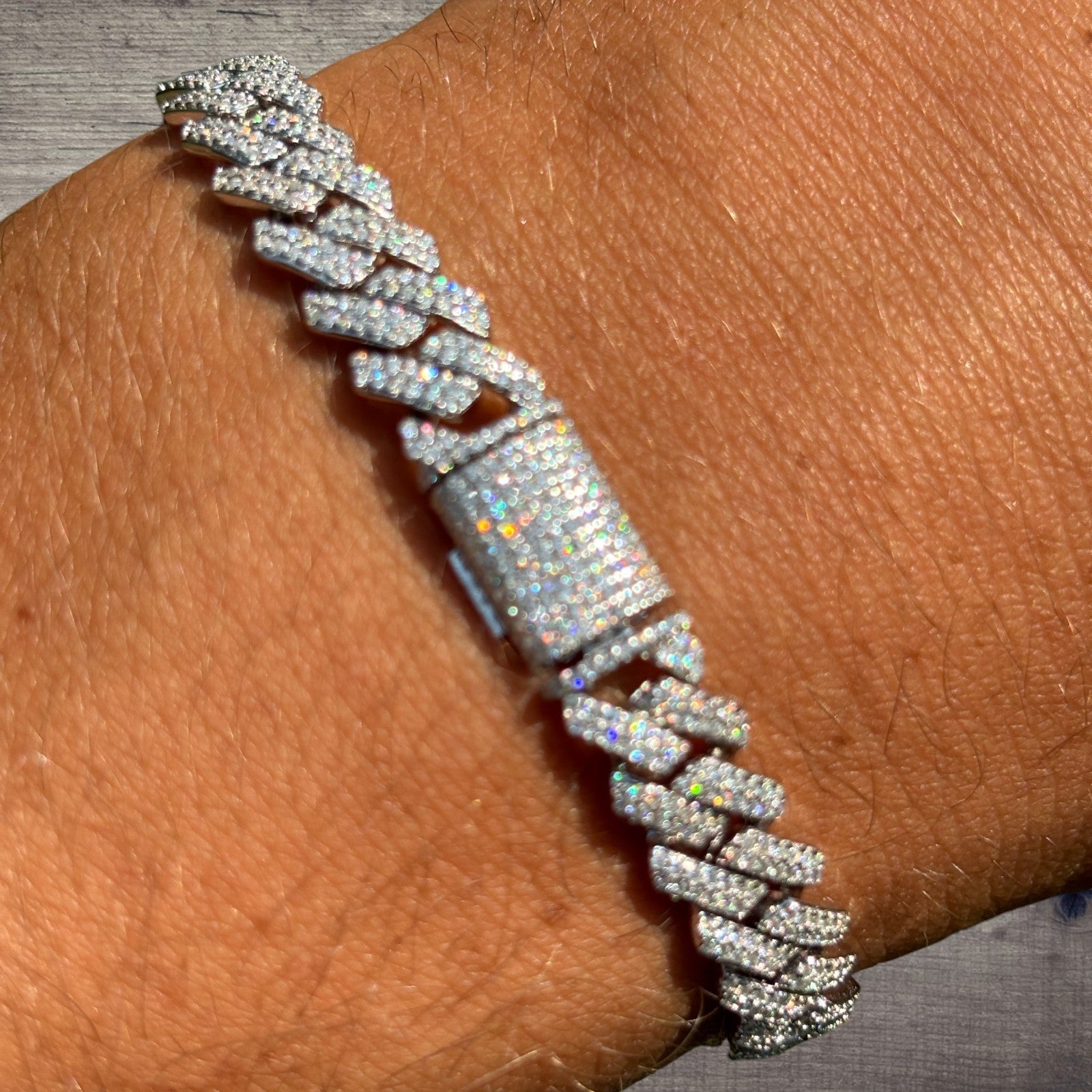 925 Sterling Silver 8mm Moissanite Cuban Prong Bracelet