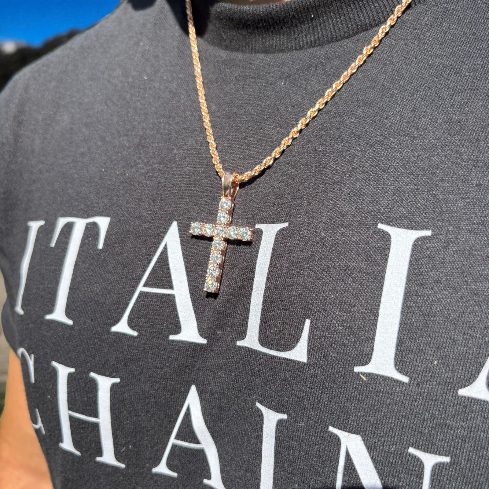 925 Sterling Silver Tennis Cross Pendant With Moissanite - Large