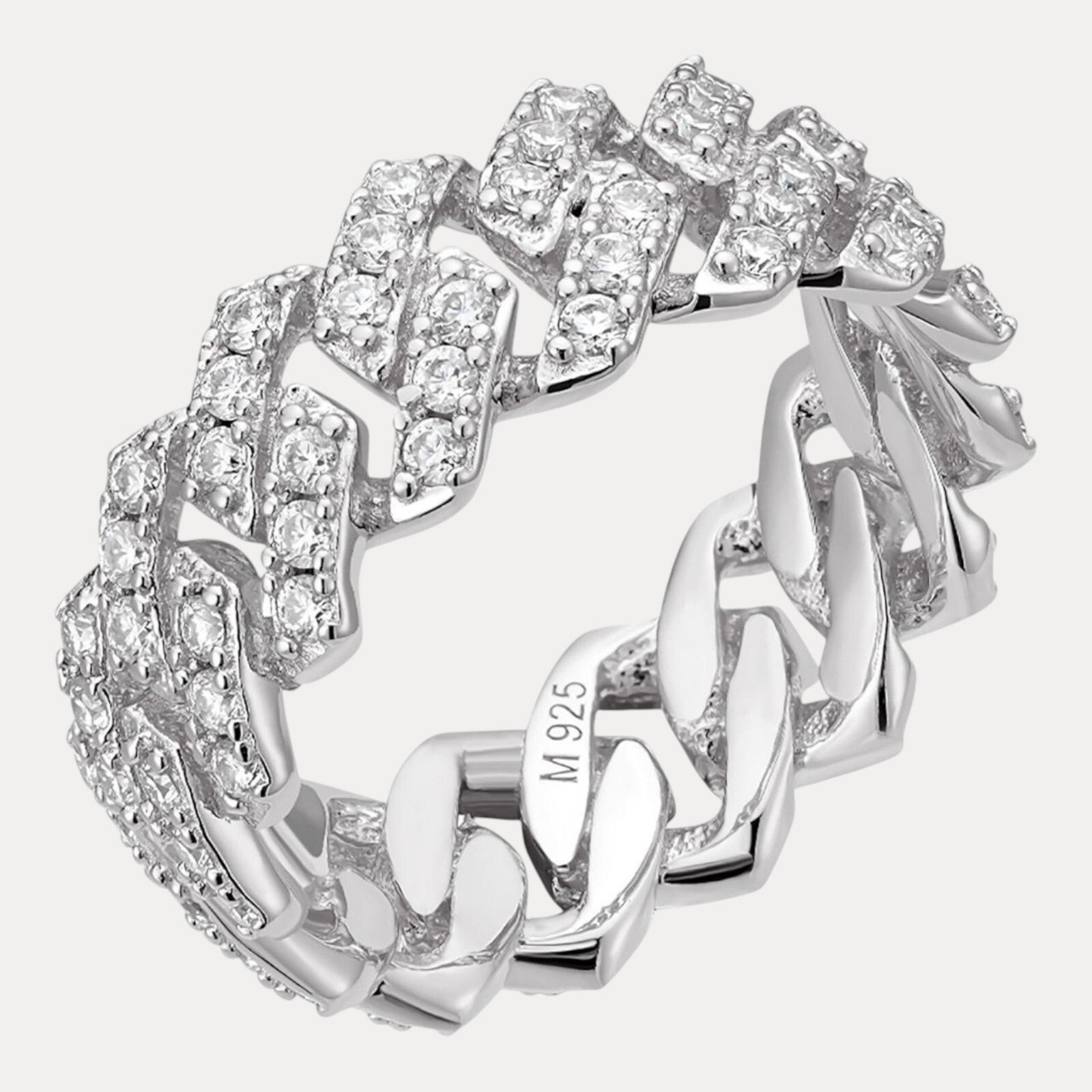 925 Sterling Silver Prong Miami Cuban Ring With Moissanite