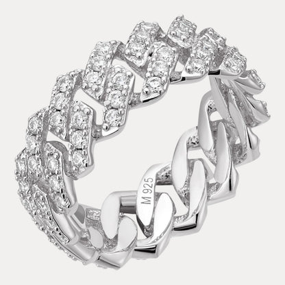 925 Sterling Silver Prong Miami Cuban Ring With Moissanite - ITALIA Chains