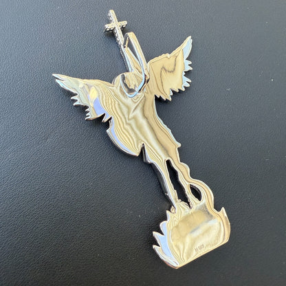 925 Sterling Silver St Michael Pendant With Moissanite - Large