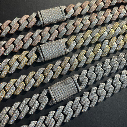 925 Sterling Silver 20mm Moissanite Miami Cuban Prong Chain Necklace