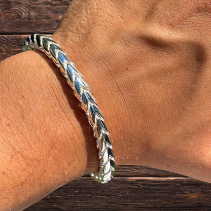 925 Sterling Silver 7mm Rounded Franco Bracelet W. Box Clasp