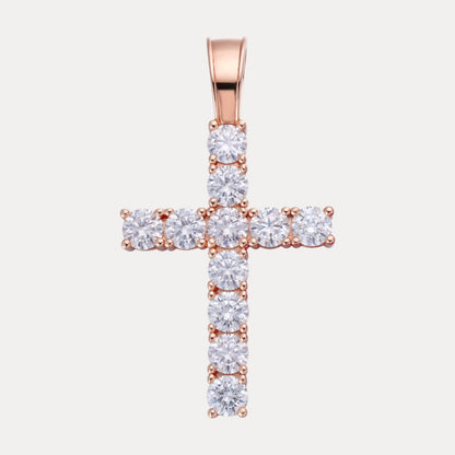 925 Sterling Silver Tennis Cross Pendant With Moissanite - Large