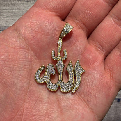 925 Sterling Silver Allah Pendant With Moissanite