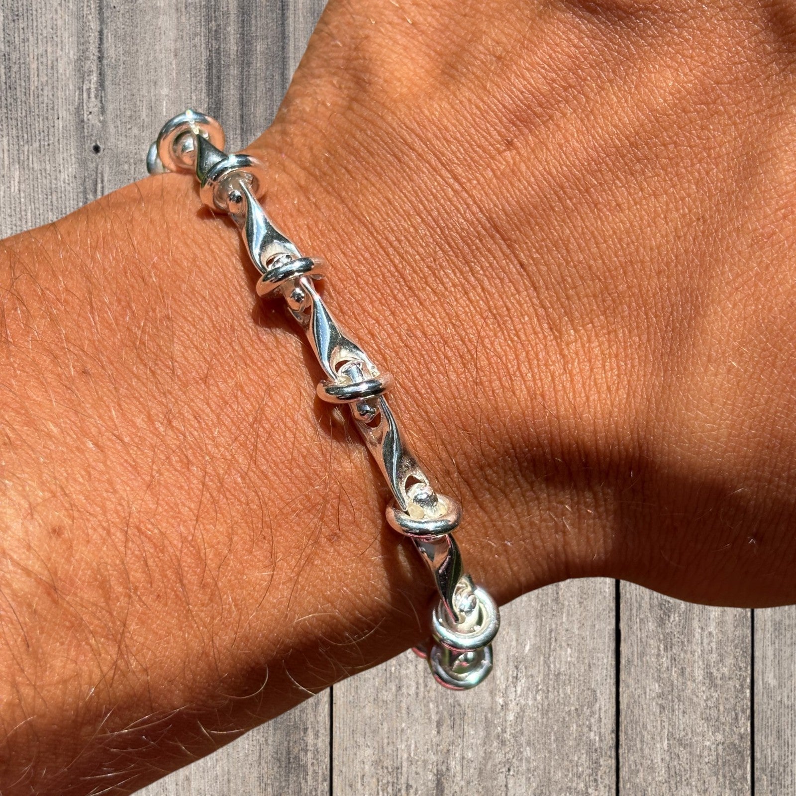 925 Sterling Silver 8mm Barbed Wire Jailhouse Link Bracelet