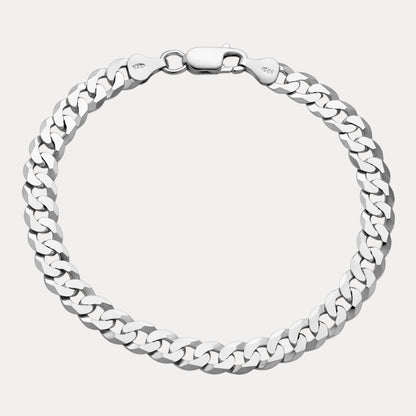 925 Sterling Silver 7mm Flat Curb Bracelet