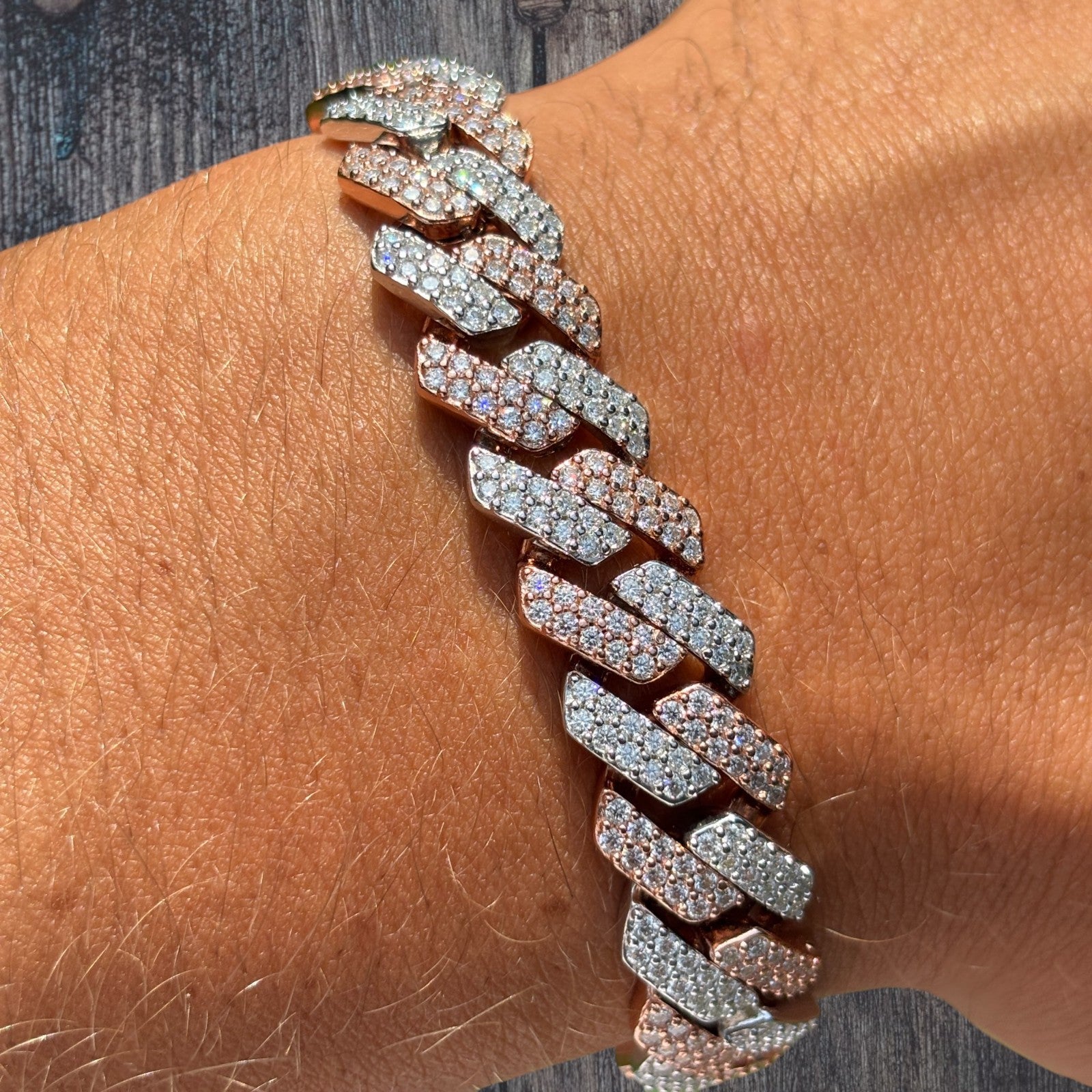 925 Sterling Silver 12mm Moissanite Cuban Prong Bracelet