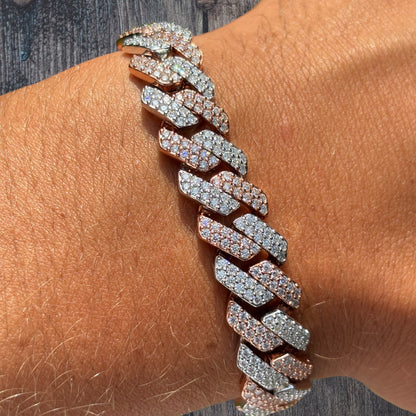 925 Sterling Silver 12mm Moissanite Cuban Prong Bracelet