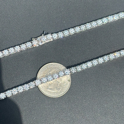 925 Sterling Silver 4mm Tennis Chain Necklace - CZ Or Moissanite