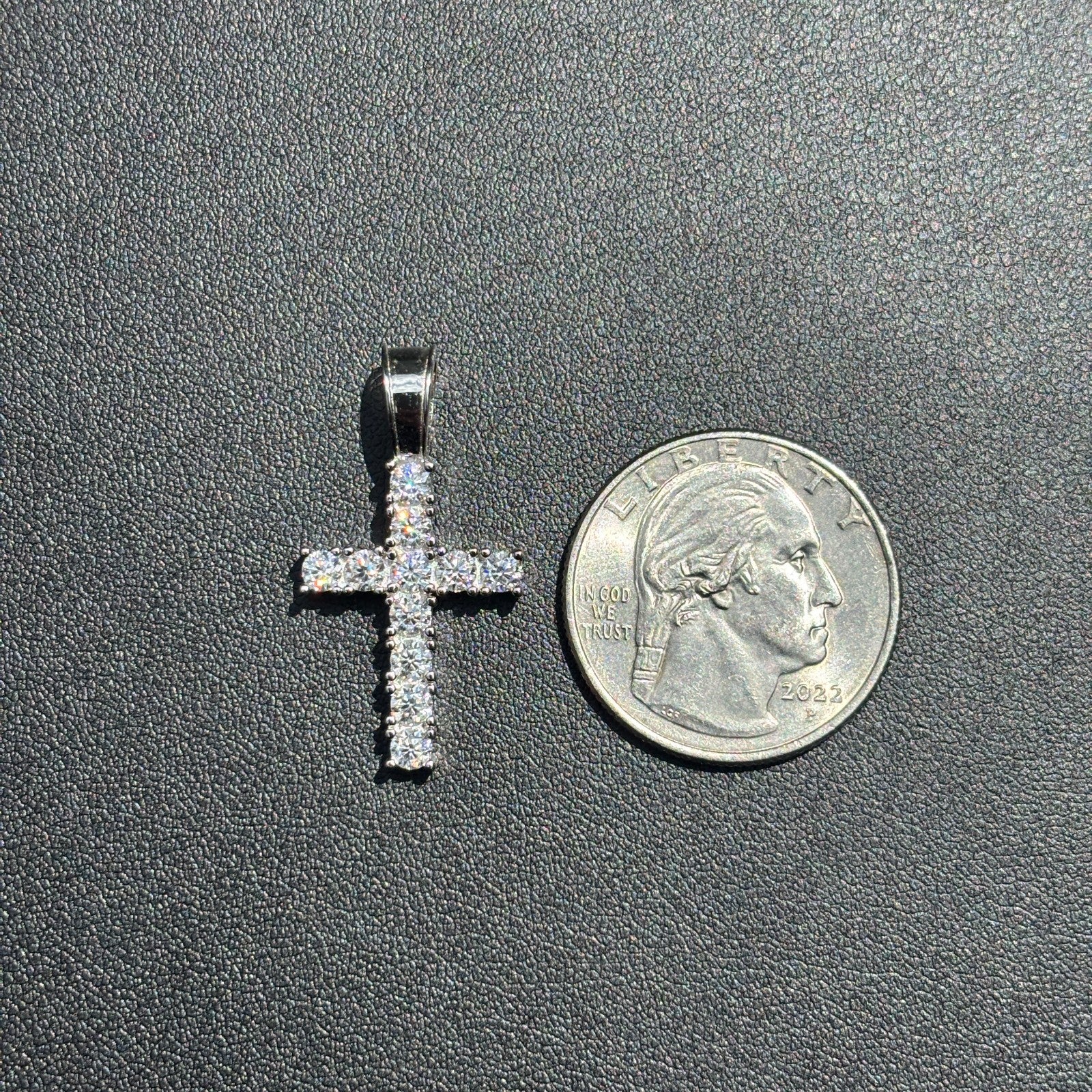 925 Sterling Silver Small Tennis Cross Pendant With Moissanite - Small