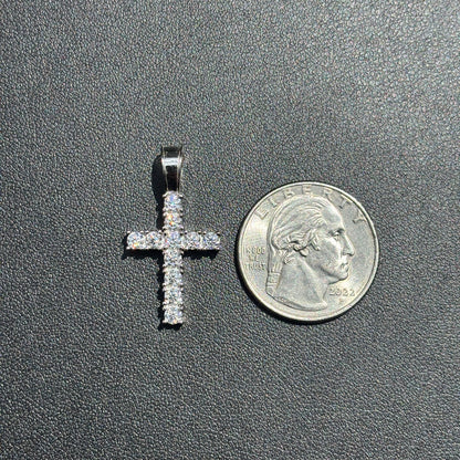925 Sterling Silver Small Tennis Cross Pendant With Moissanite - Small