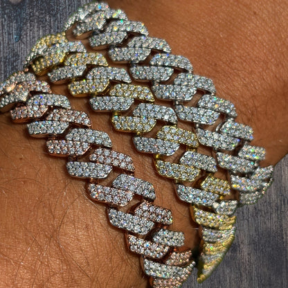 925 Sterling Silver 12mm Moissanite Cuban Prong Bracelet