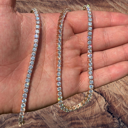 925 Sterling Silver 4mm Tennis Chain Necklace - CZ Or Moissanite