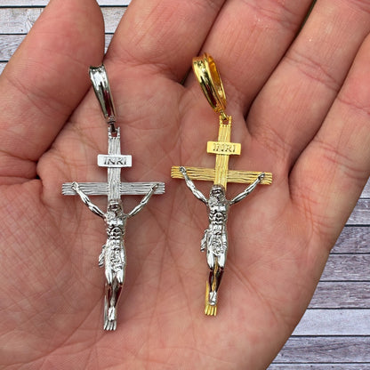 925 Sterling Silver Jesus on Wooden Cross Pendant