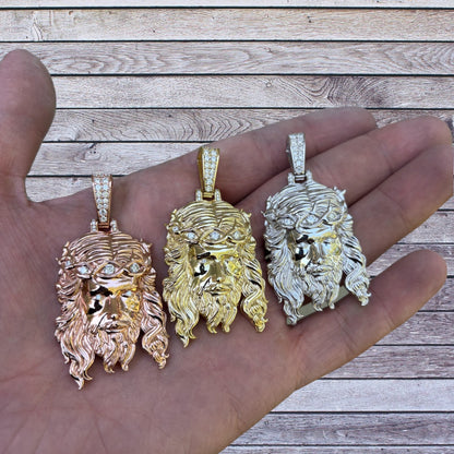 925 Sterling Silver Jesus Pendant With Moissanite - Small