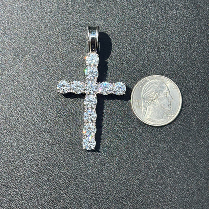 925 Sterling Silver Tennis Cross Pendant With Moissanite - X-Large