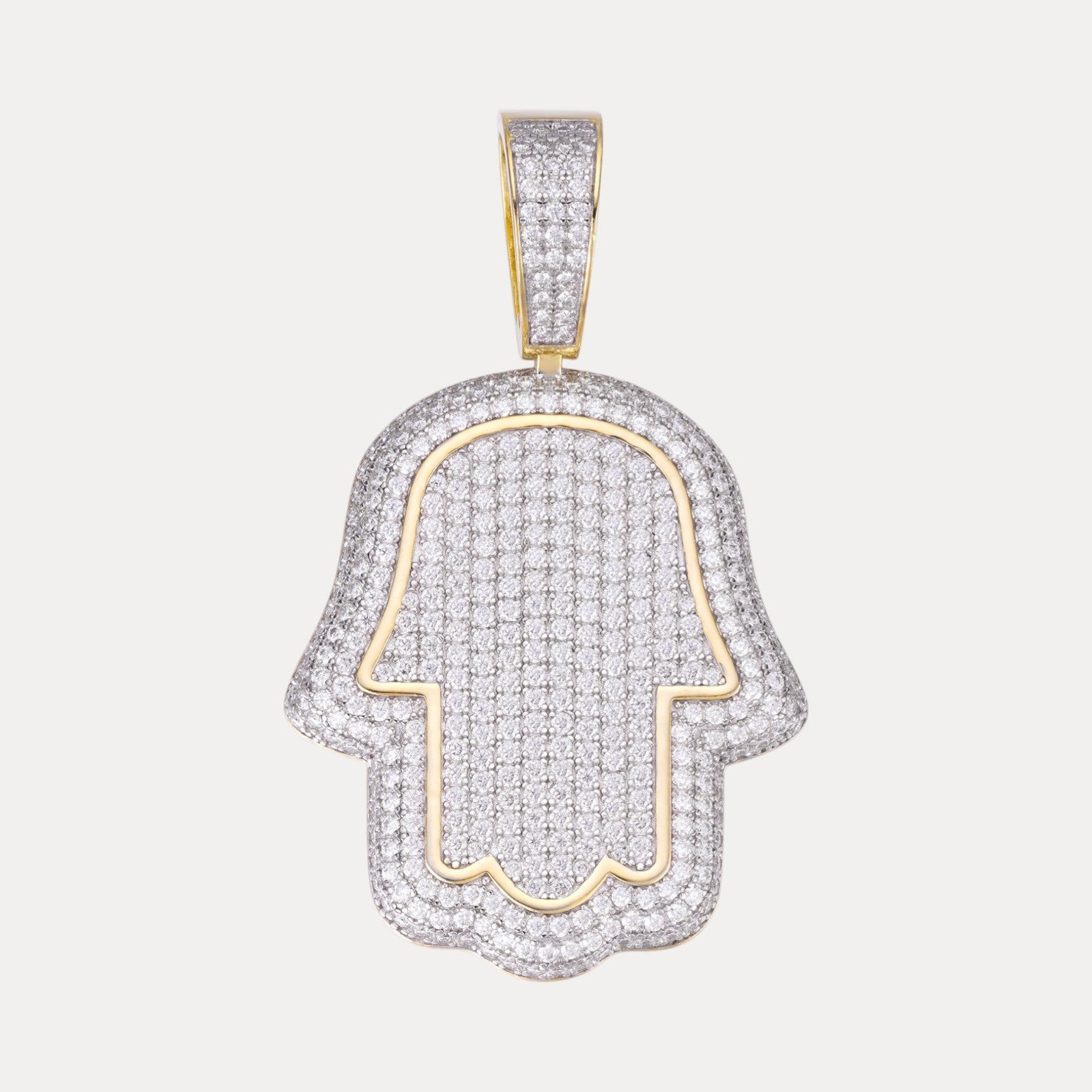 925 Sterling Silver Fully Iced Out Hamsa Pendant With Moissanite - Medium