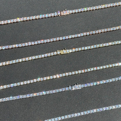 925 Sterling Silver 3mm Tennis Chain Necklace - CZ Or Moissanite