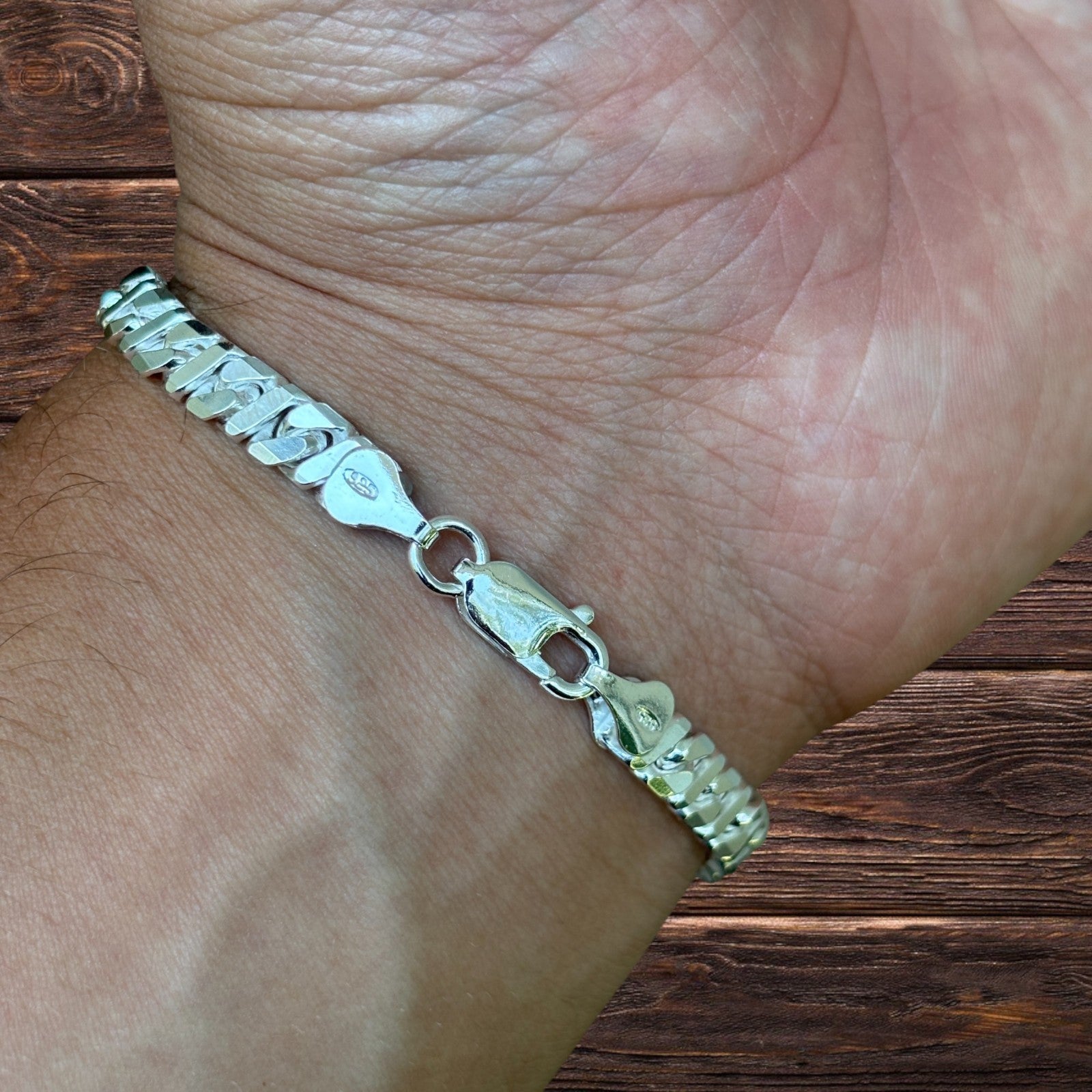 925 Sterling Silver 6mm Dollar Link Bracelet
