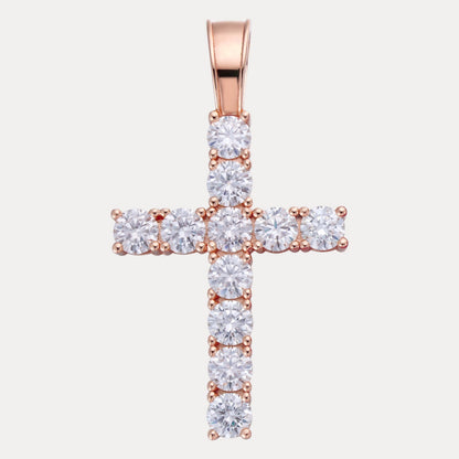 925 Sterling Silver Tennis Cross Pendant With Moissanite - X-Large