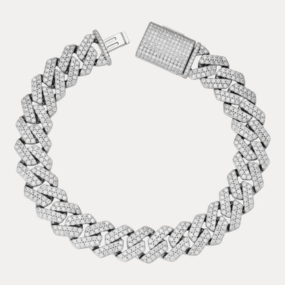 925 Sterling Silver 12mm Moissanite Cuban Prong Bracelet