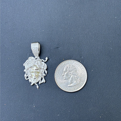 925 Sterling Silver Medusa Head Pendant With Moissanite - Small