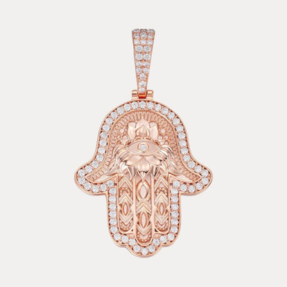 925 Sterling Silver Hamsa Hand Pendant With Moissanite - Medium