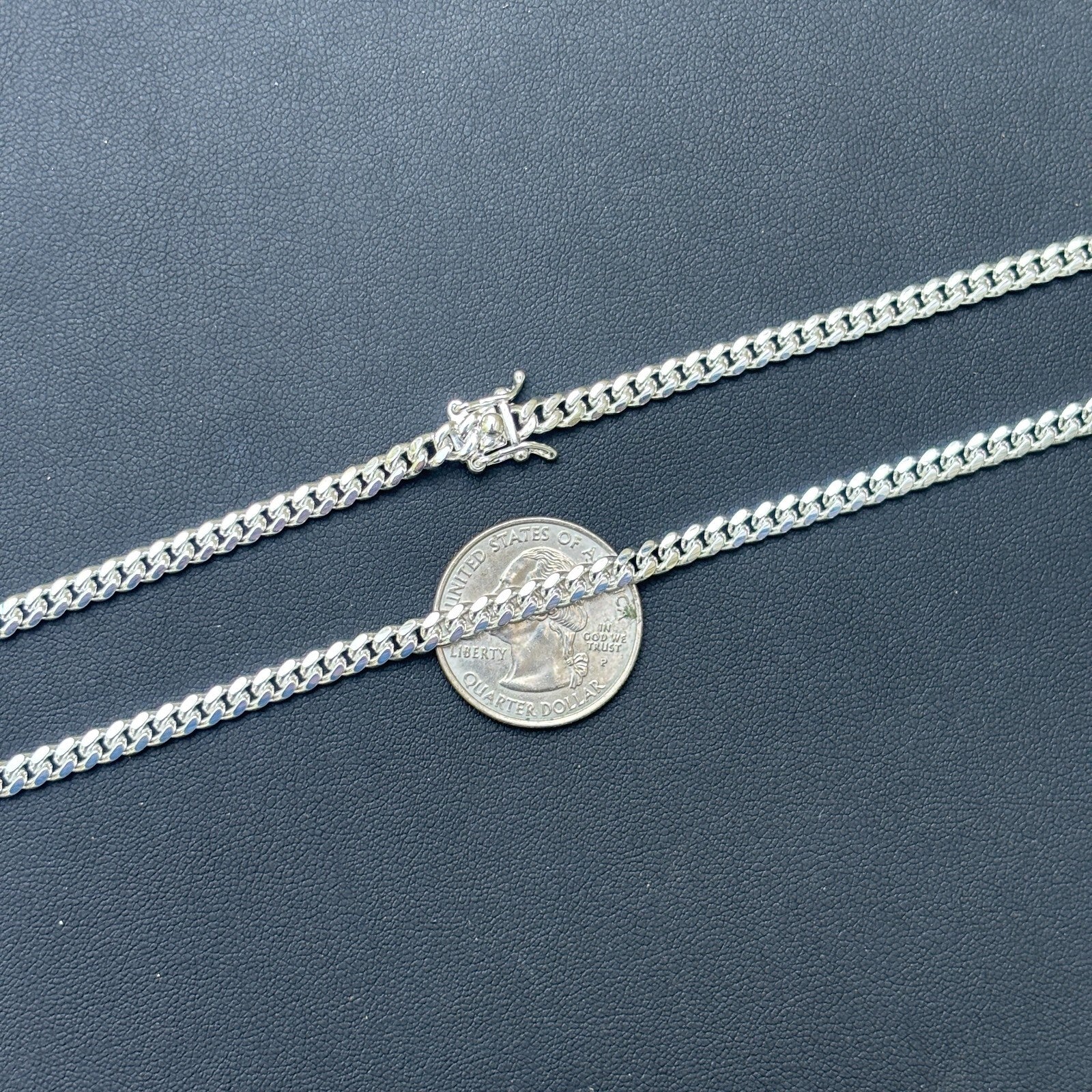 925 Sterling Silver 4mm Miami Cuban W. Box Clasp Chain Necklace