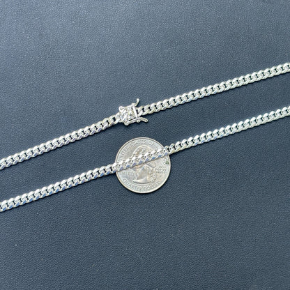 925 Sterling Silver 4mm Miami Cuban W. Box Clasp Chain Necklace