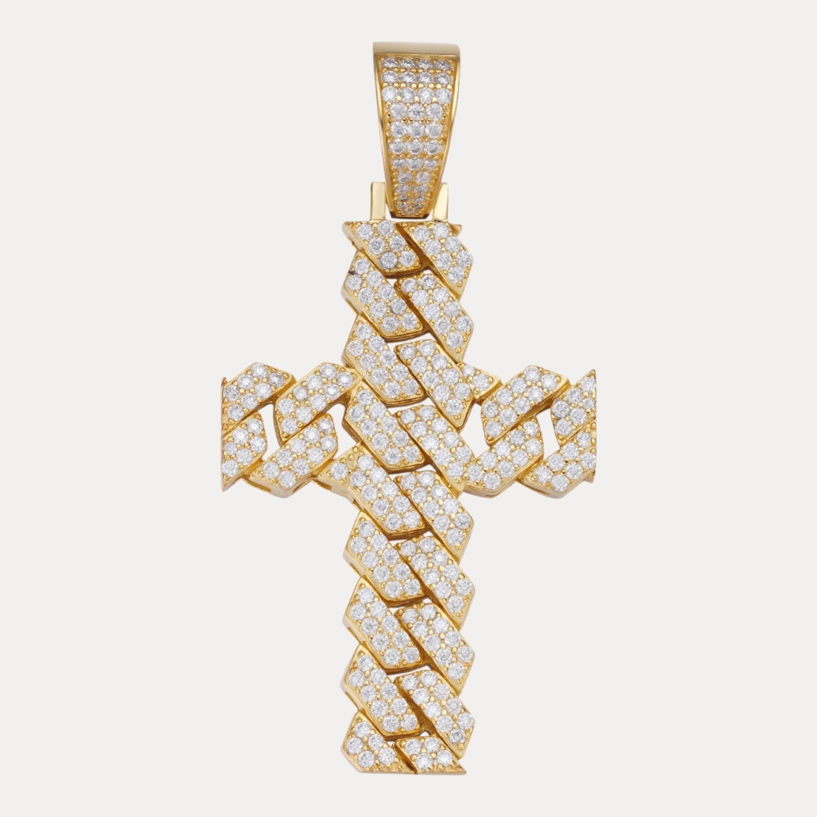 925 Sterling Silver Cuban Prong Cross With Moissanite - Large