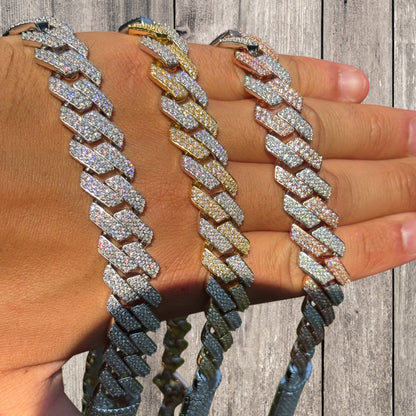 925 Sterling Silver 16mm Moissanite Miami Cuban Prong Chain Necklace