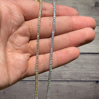 925 Sterling Silver 2mm Tennis Chain Necklace - CZ Or Moissanite