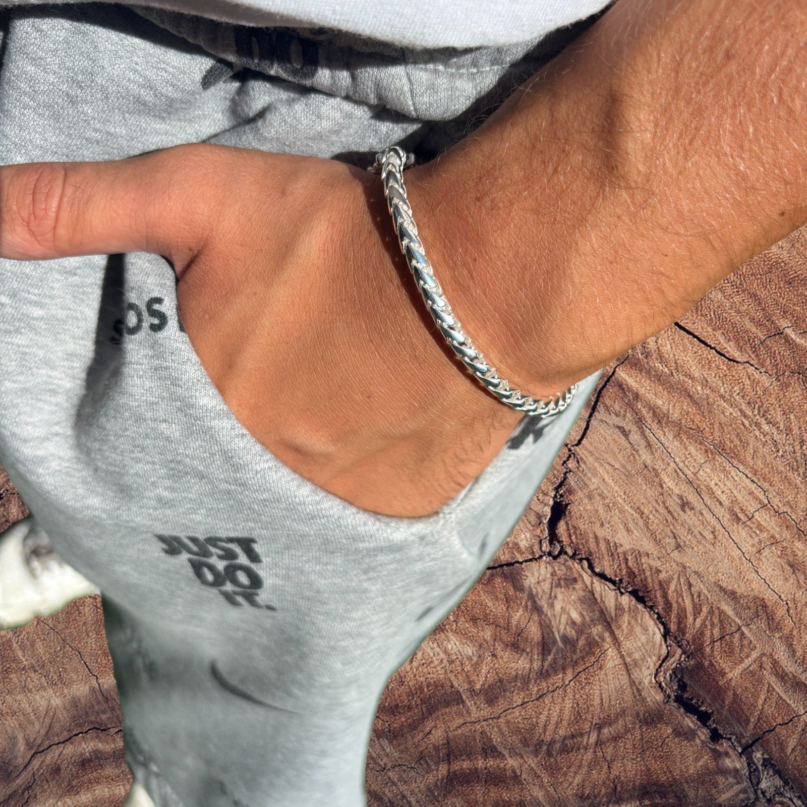 925 Sterling Silver 5mm Rounded Franco Bracelet W. Box Clasp